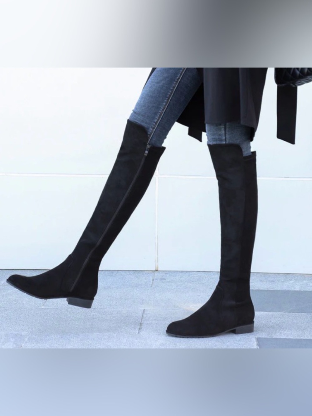 👢MICHAEL KORS Black Suede & Stretch Calf Over-the-Knee Zip Flat Boot, Sz 10 EUC